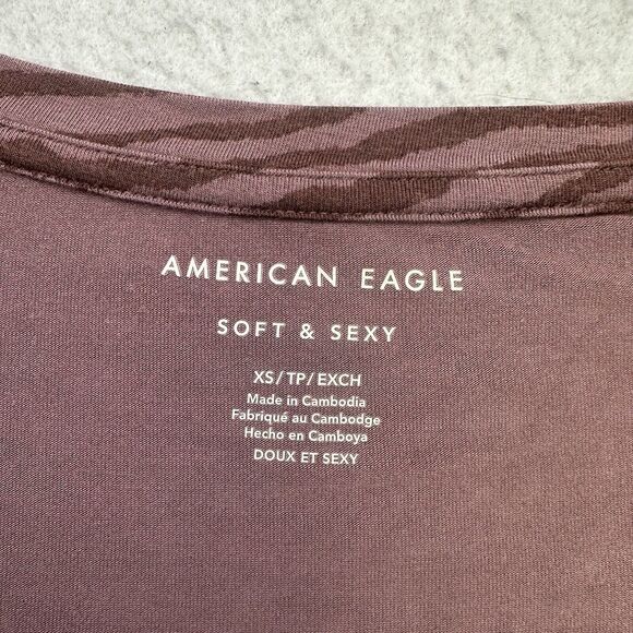 American Eagle Shirt Womens XS Soft & Sexy Striped V Neck Oversized Short Sleeve - Picture 9 of 12
